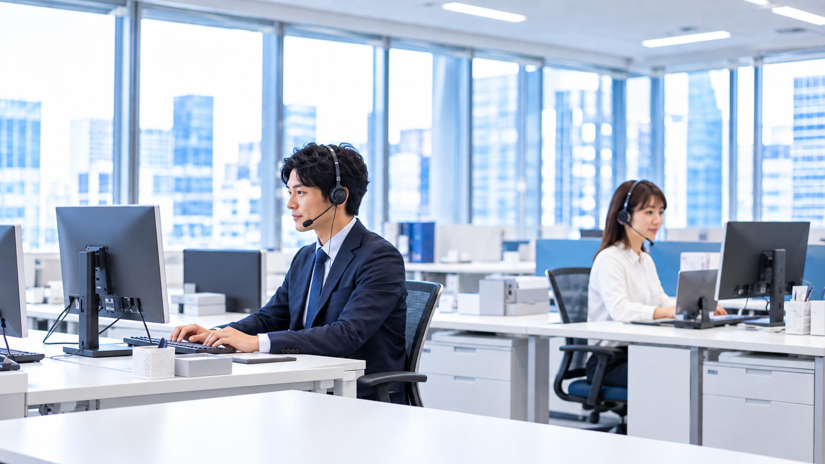 ヘッドセットで架電するオペレーター